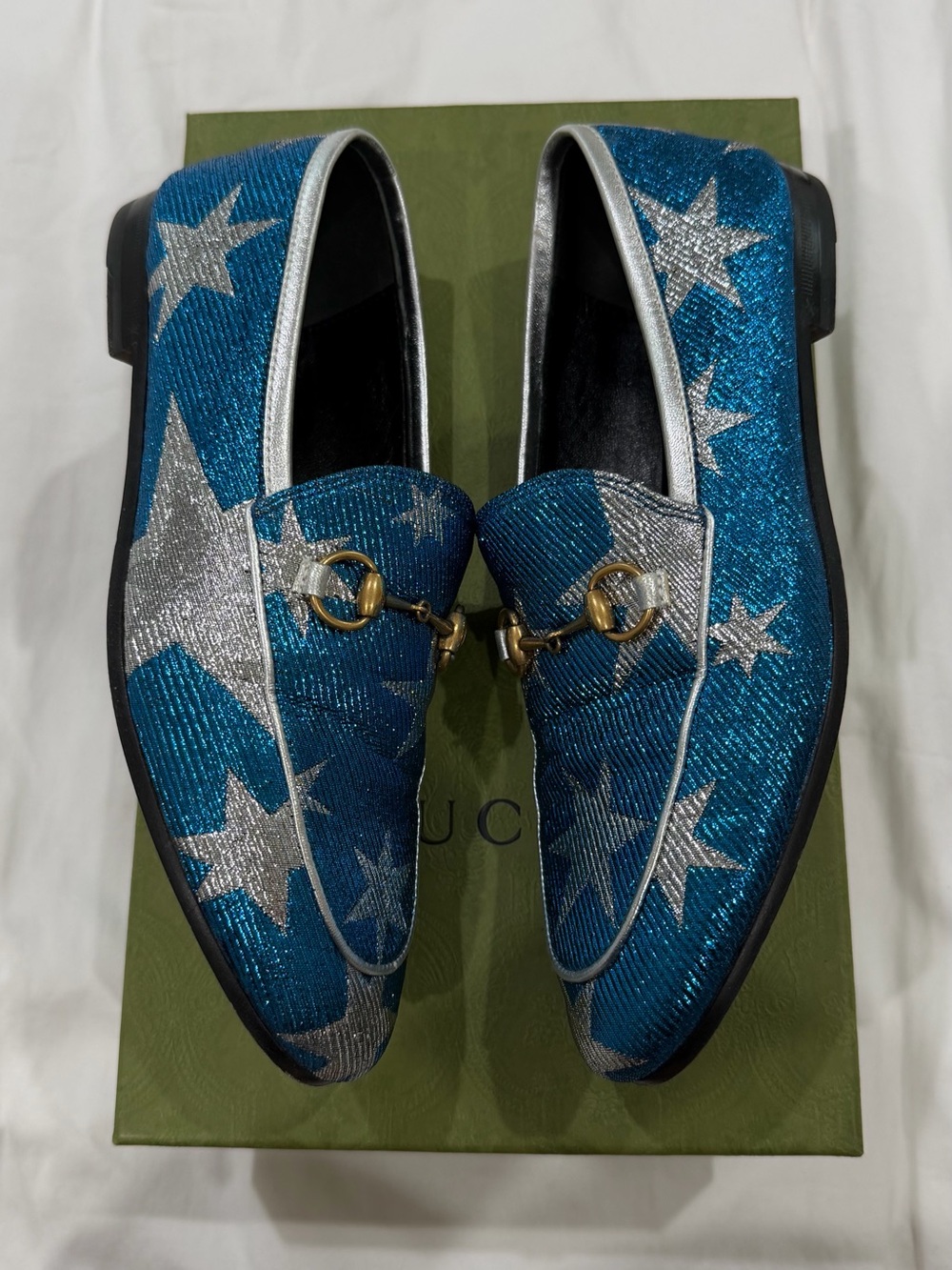 Gucci Jordaan Blue Star Horsebit Loafers Size 37 EUC